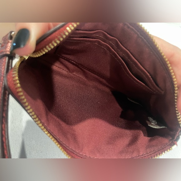 COACH Metallic Cherry Red Crossgrain Leather Corner Zip Wristlet - Picture 5 of 7